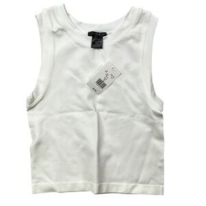 M By M Womens One Size White Ribbed High Neck Sleeveless Crop Tank‎ Top